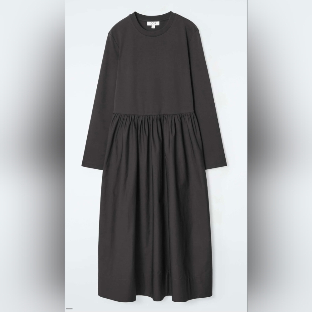 COS Contrast-Panel Black Long Sleeve Midi Dress Size XS - Picture 3 of 6